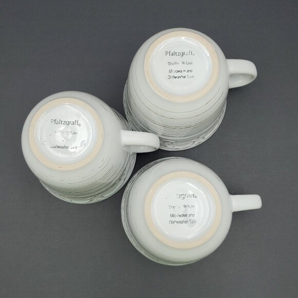 Pfaltzgraff Trellis White Mugs White Mugs Brown Bands Embossed Scrolls - Picture 4 of 6